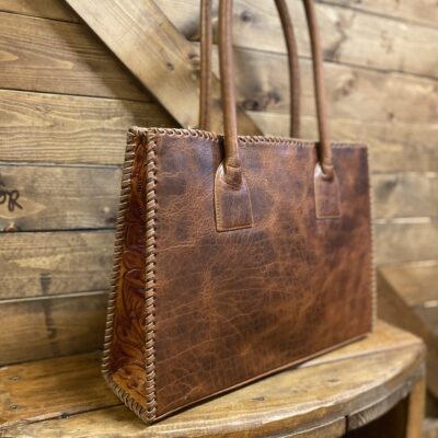 Juan Antonio Square Shoulder Bag Cognac Bison/Tooled Leather