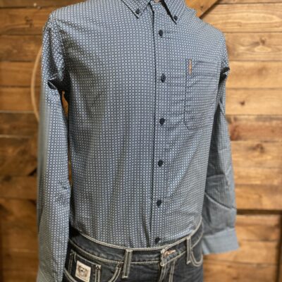 Mens Cinch L/S Modern Fit Button Down Teal Print