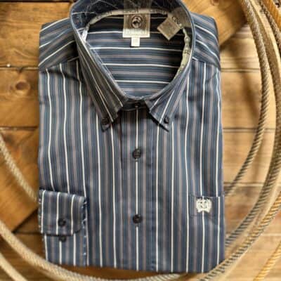 Mens Cinch Classic L/S Button Down Charcoal/Blue Stripe