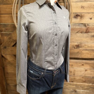 Womens Cinch L/S Button Down Grey Paisley