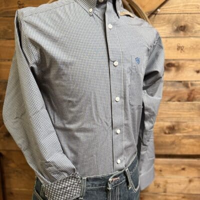 Mens Ariat Classic L/S Button Down WF Grey Plaid Tall Sizes