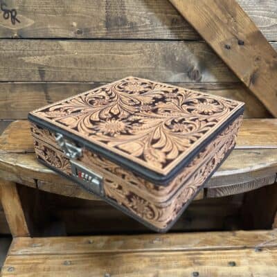 American Darling Hand Tooled Leather Locking Jewelry Case