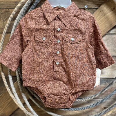 Baby Boy Wrangler L/S Pearl Snap Bodysuit Brown Paisley