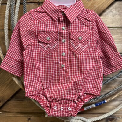 Baby Wrangler  L/S Pearl Snap Bodysuit Red Plaid
