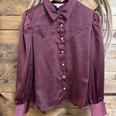 Womens Wrangler Retro L/S Pearl Snap Blouse Maroon