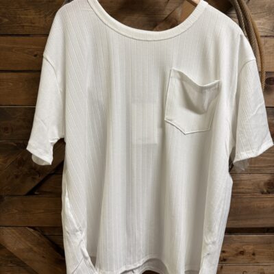 Womens Andree S/S Ribbed Pocket Top Ivory