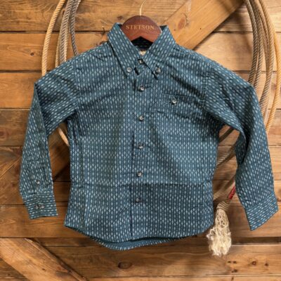 Boys Wrangler L/S Classic Button Down Teal/White Print