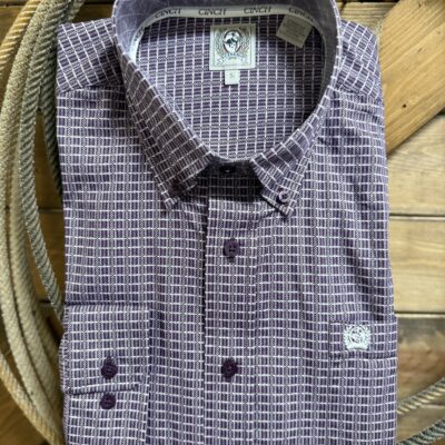 Mens Cinch Classic L/S Button Down Purple Linen Print