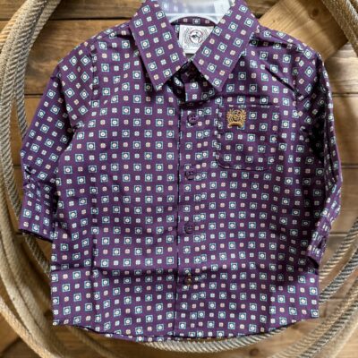 Infant Boys Cinch L/S Button Down Shirt Purple/Turq