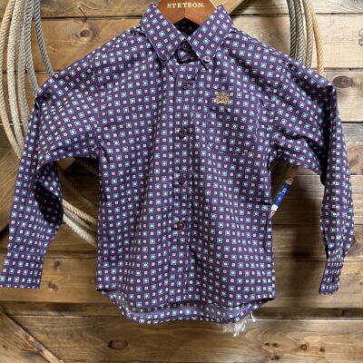 Boys Cinch Classic L/S Button Down Purple/Turq Print