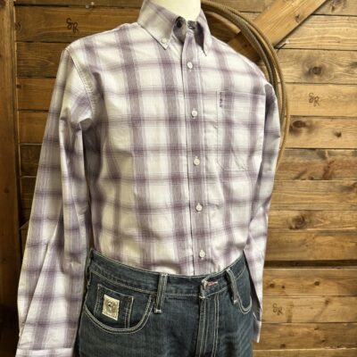 Mens Cinch L/S Modern Fit Button Down Purple/White Plaid