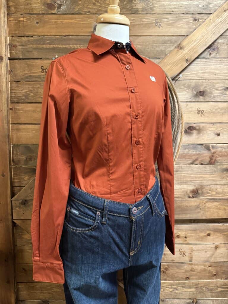 Womens Cinch L/S Button Down Western Shirt Solid Rust Saddle Rags