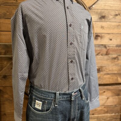 Mens Stetson L/S Button Down Brown/Baby Blue