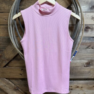 Womens Grace+Emma High Neck Ribbed Tank Pink