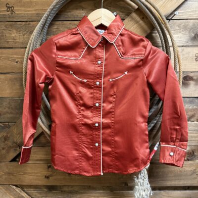 Girls Cruel Girls L/S Satin Pearl Snap Rust