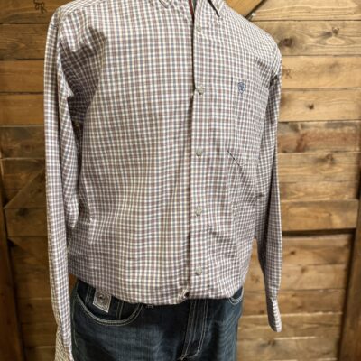 Mens Ariat Pro Series L/S Button Down Burgundy Plaid