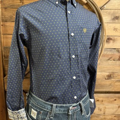 Mens Ariat L/S Fitted Button Down Yellow Horseshoe