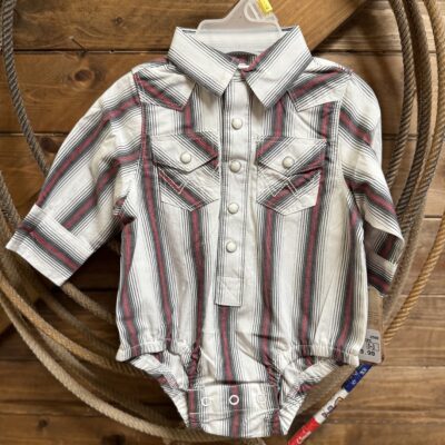 Infant Wrangler L/S Pearl Snap Bodysuit White/Red Stripe
