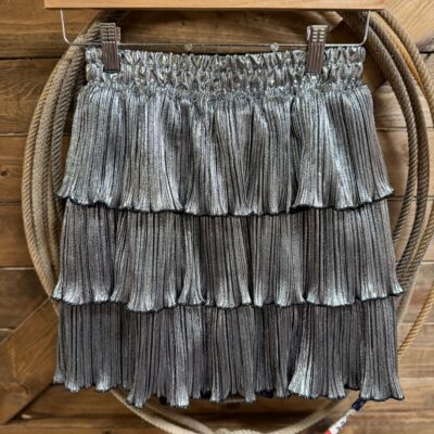 Womens Grace+Emma Shimmer Ruffle Skirt Silver