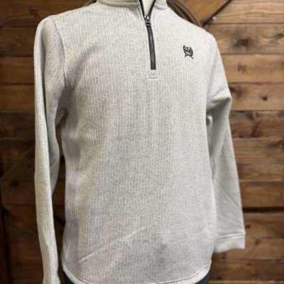 Mens Cinch 1/4 Zip Knitted Pullover Grey/White