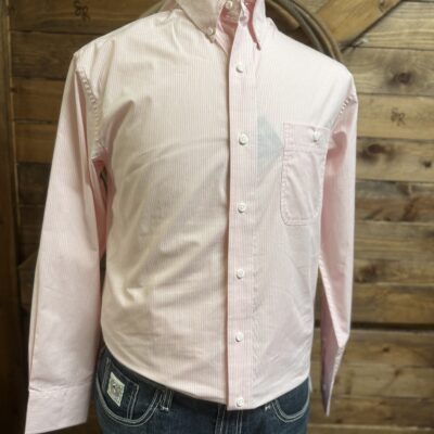 Mens Wrangler L/S Button Down Pink/White Stripe