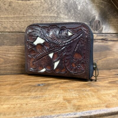 Juan Antonio Brown/Ivory Tooled Leather Zipper Wallet
