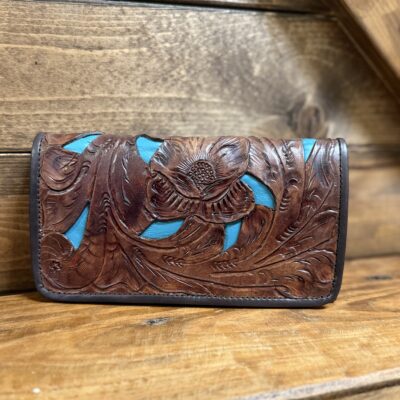 Juan Antonio Tooled Leather/Turq Inlay Trifold Wallet