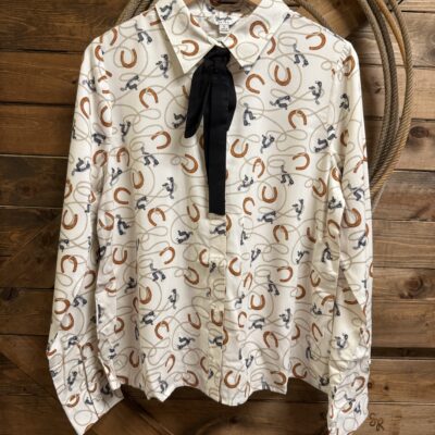 Womens Wrangler Retro Western Necktie Blouse