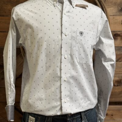 Mens Ariat Wrinkle Free L/S Classic Button Down Horseshoe Print