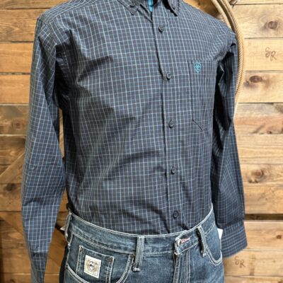 Mens Ariat Pro Classic L/S Button Down Blk/Blue Plaid