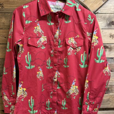 Womens Outback L/S Pearl Snap Piper Red