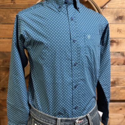 Mens Ariat Classic L/S Button Down Teal/White