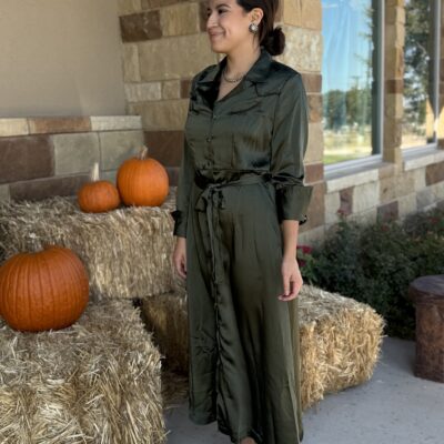 Womens Stetson Satin L/S Dress W/Pockets Olive