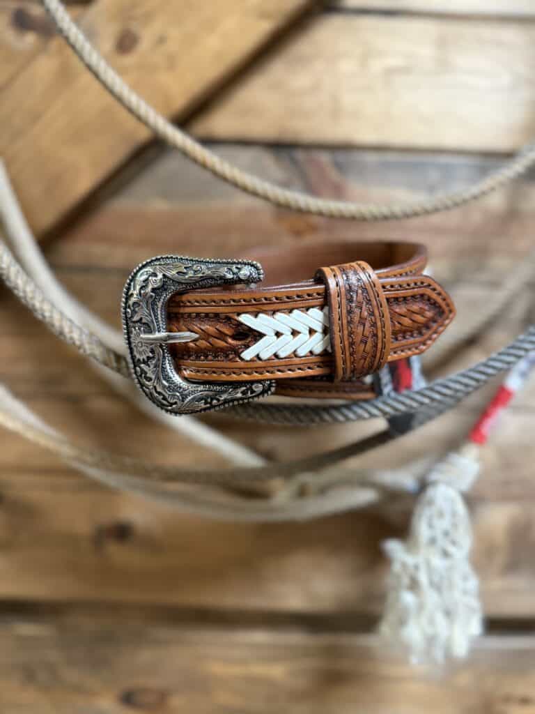 Mens Challenger Basketweave/Rawhide Belt - Saddle Rags