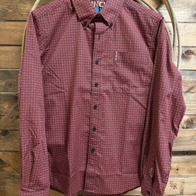 Mens Cinch Modern Fit L/S Button Down Red/Black Print