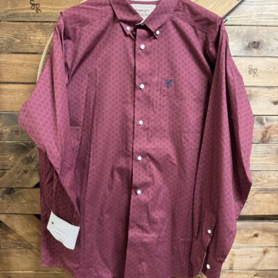 Mens Ariat Classic L/S Button Down Dark Red/Navy