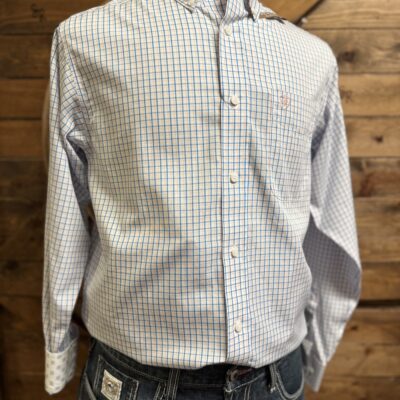 Mens Ariat L/S Button Down Blue/Pink Plaid