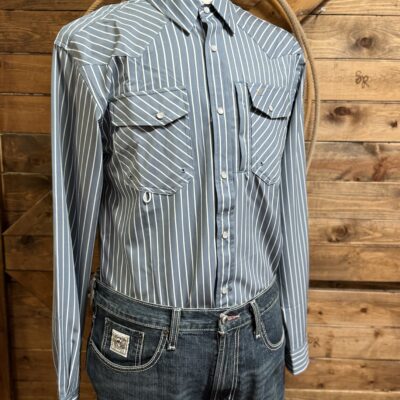 Mens HornKnot L/S Pearl Snap Performance Shirt Slate Stripe