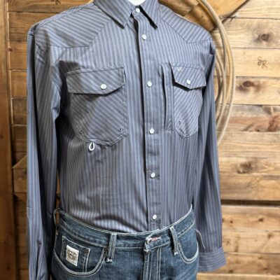 Mens HornKnot L/S Pearl Snap Performance Shirt Grey Rope