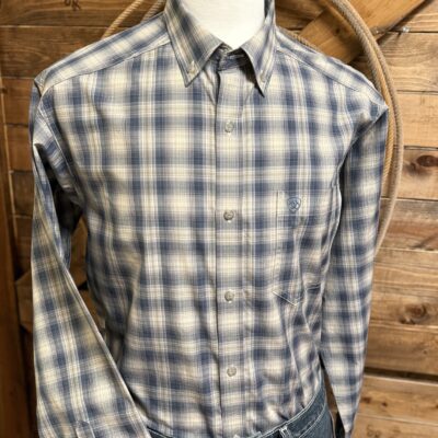 Mens Ariat Pro Classic L/S Button Down Blue/Tan Plaid