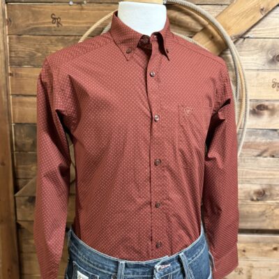 Mens Ariat Classic L/S Button Down Red Square Print