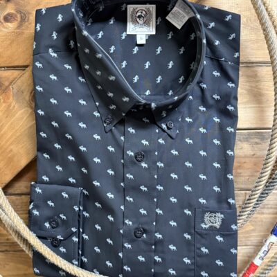 Mens Cinch L/S Classic Button Down Black Elk Print