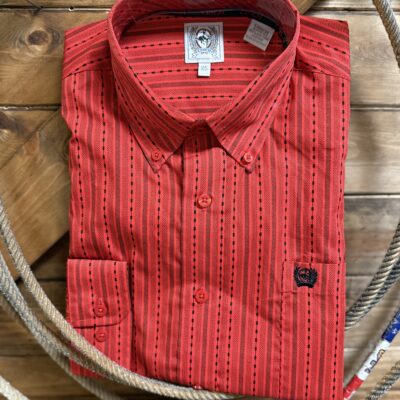 Mens Cinch L/S Classic Button Down Red/Blk Stripe