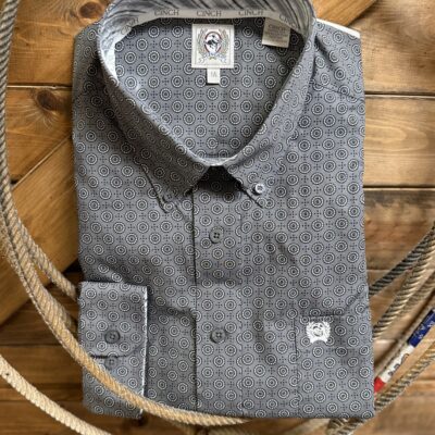 Mens Cinch L/S Classic Button Down Grey Circle Print