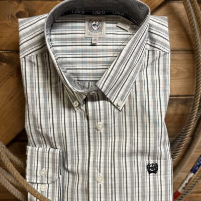 Mens Cinch Classic L/S Button Down White/Grey Plaid