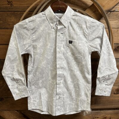 Boys Cinch Infant L/S Button Down Grey/White Paisley