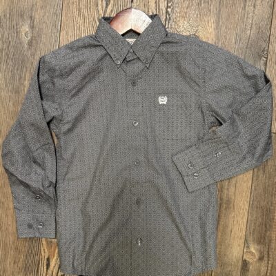 Boys Cinch L/S Button Down Grey Circle Print