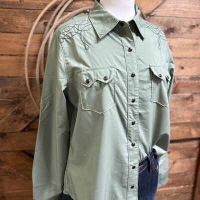 Womens Cruel Denim L/S Classic Pearl Snap Green