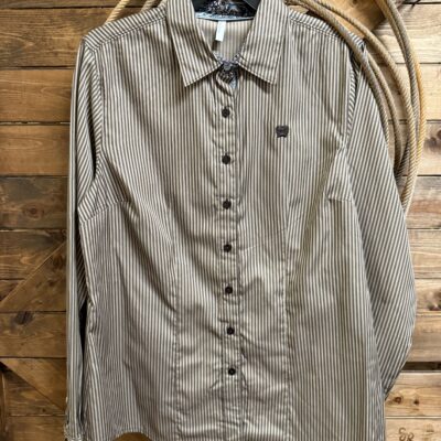 Womens Cinch L/S Button Down Brown Stripe