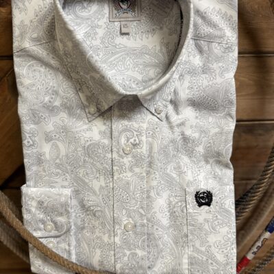 Mens Cinch Classic L/S Button Down White/Grey Paisley